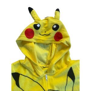Pokémon hooded zip pajamas 1 piece union suit yellow fleece sz large 12/14 kids